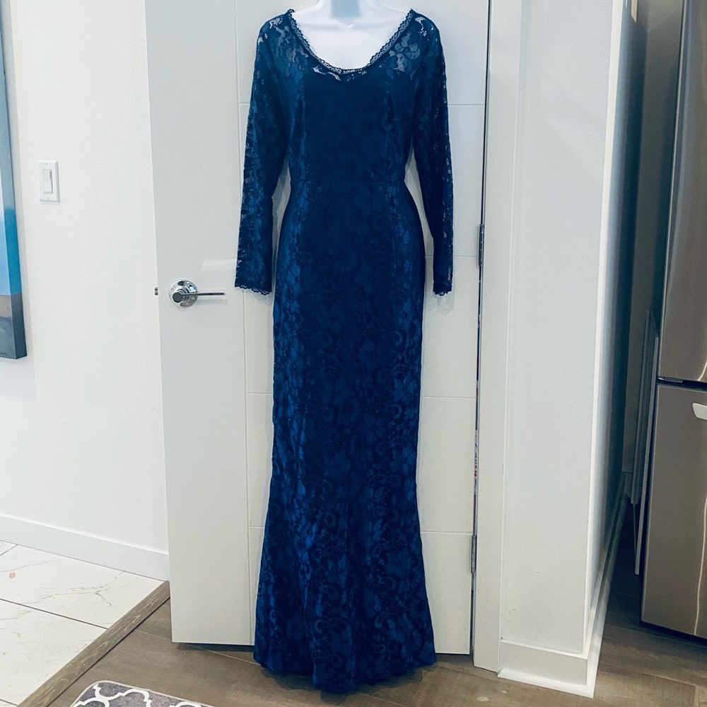 Navy Full Length Lace Dress